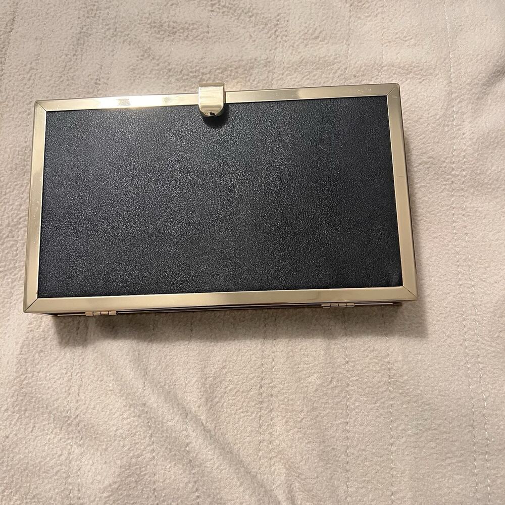 ALDO Black Gold Box Clutch Hard Case Evening Bag Chain Strap Minimalist Chic